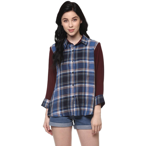 Women's Ckecks Boyfriend Shirt Top - Pannkh