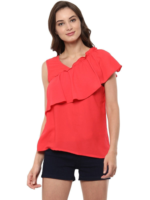 Women's Asymmetric One-Side Frill Top - Pannkh