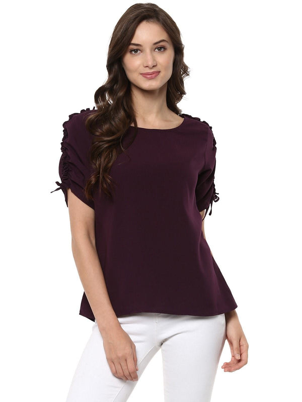 Women's Solid Ruffle Drawstring Top - Pannkh