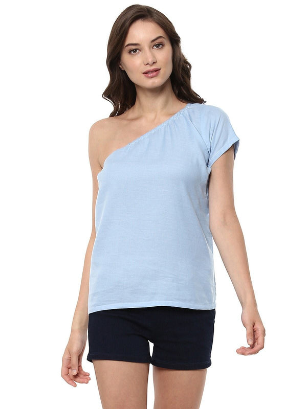 Women's Chambray One-Shoulder Top - Pannkh