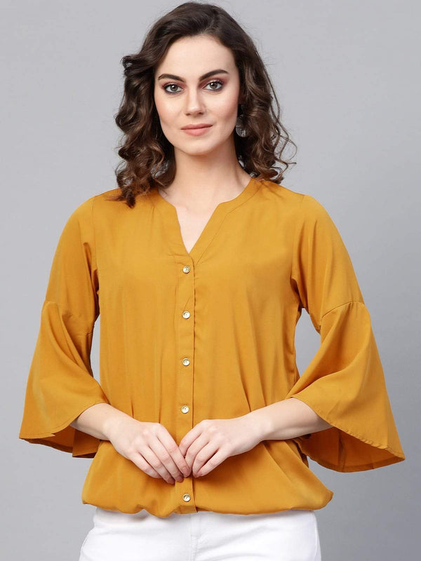 Women's Solid Shirt Balloon Top With Huge Bell Sleeves - Pannkh