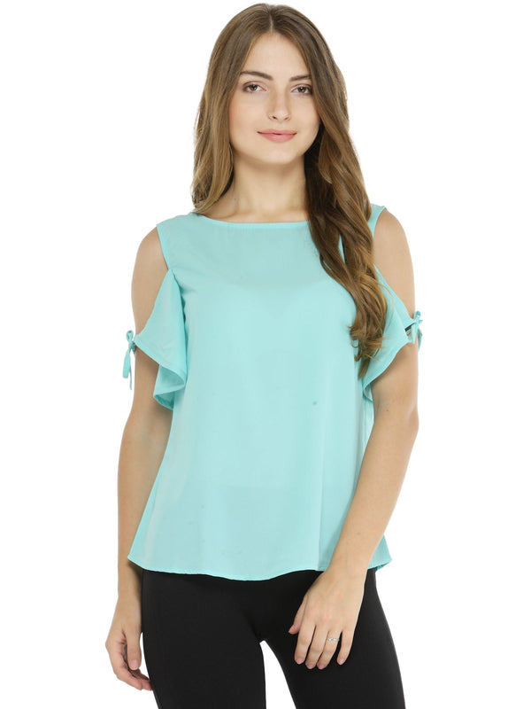 Women's Solid Tie-Up Cold Shoulder Top - Pannkh