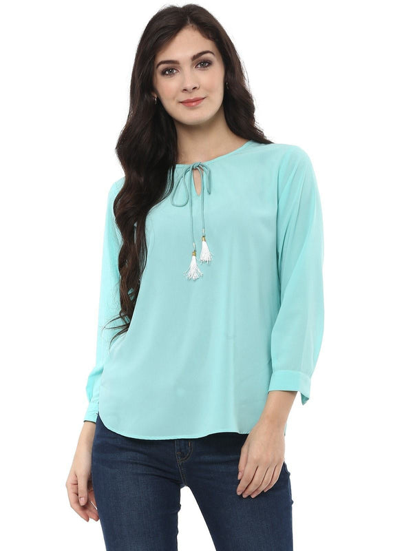 Women's Solid Tassel Tie-Up Top - Pannkh