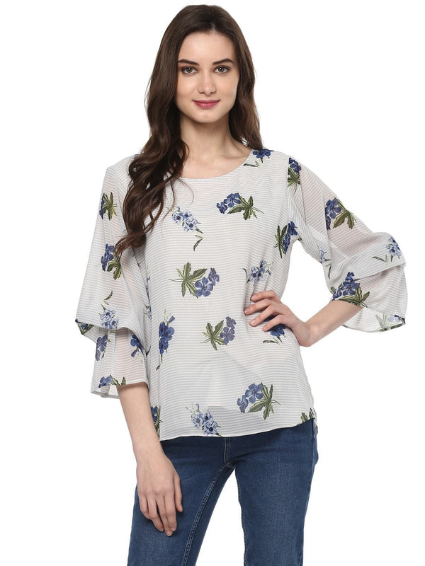 Women's Floral Lantern Sleeves Top - Pannkh