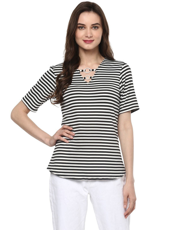 Women's Breton Stripe Top With Rings - Pannkh