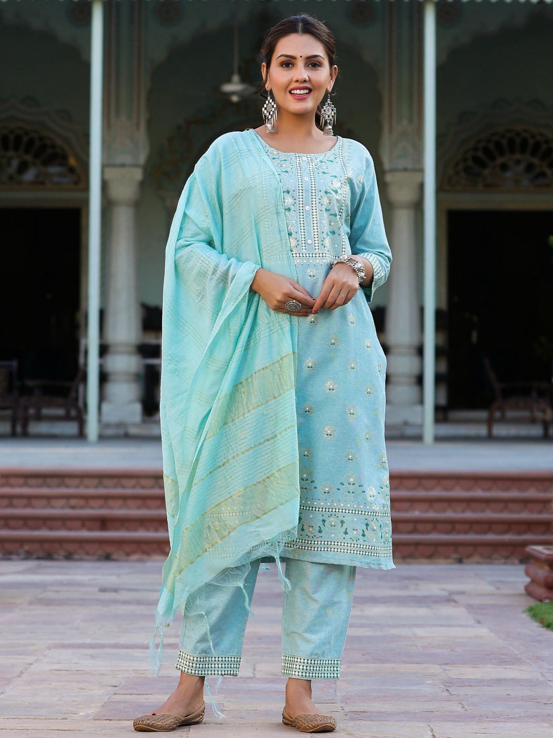 Women's Mint Cotton Printed Kurta Set - Juniper