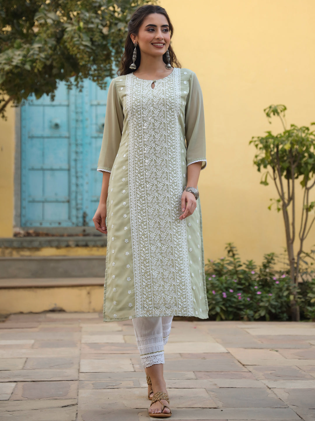 Women's Ltgreen Georgette Printed Kurta - Juniper