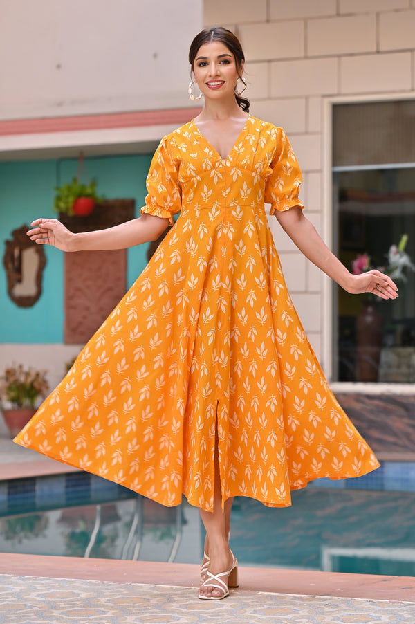 Women's Sunshine Yellow Classy Cotton Dress - Hatheli