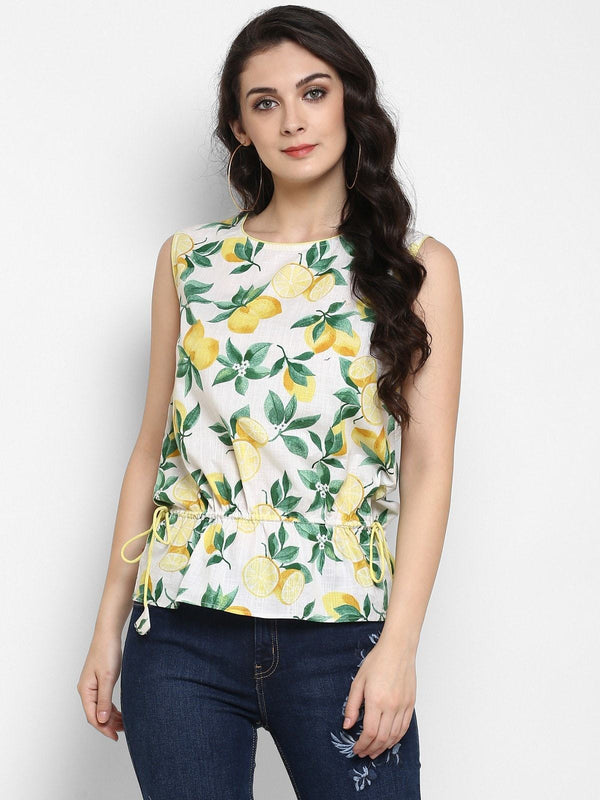 Women's Lemon Printed Sleeveless Top - Pannkh