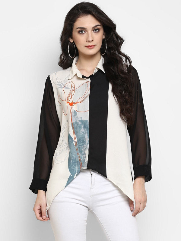 Women's Monocromatic Printed Shirt Top - Pannkh