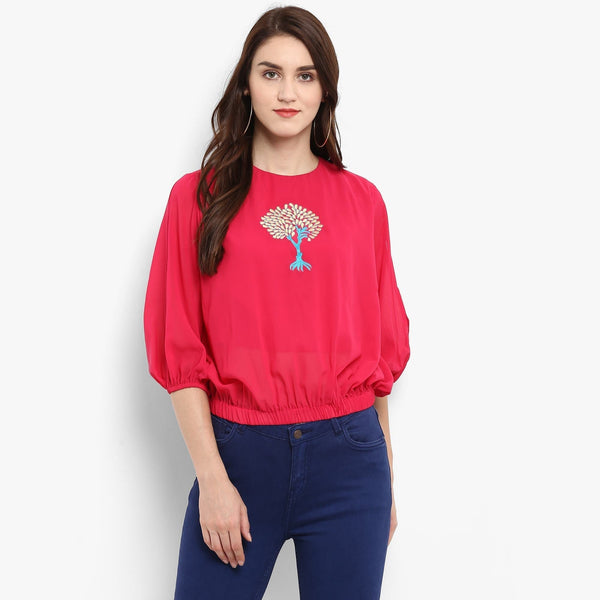 Women's Solid Embroidered Balloon Top - Pannkh