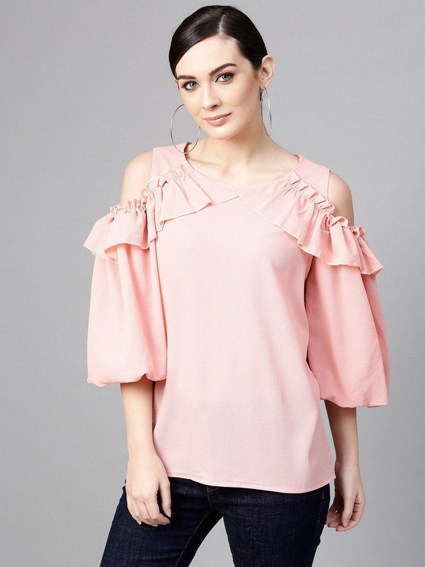 Women's Solid Volumonous Cold-Shoulder Top - Pannkh