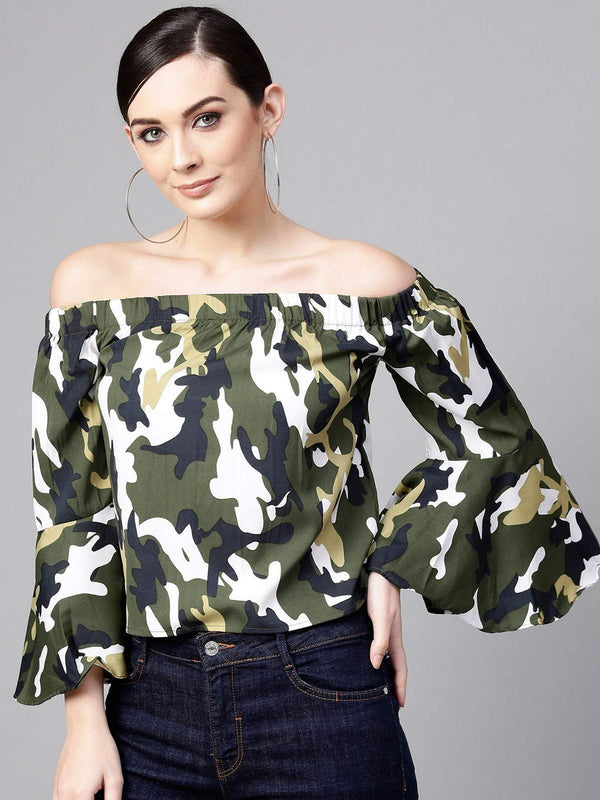 Women's Camaouflage Off-Shoulder Top - Pannkh