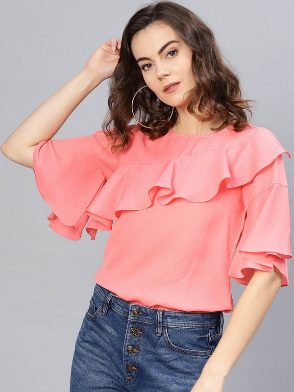 Women's Solid Ruffle Top - Pannkh