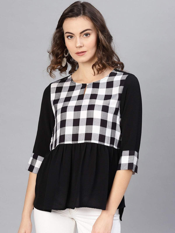 Women's Monocromatic Check Printed Top - Pannkh