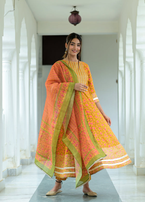 Women's Yellow Printed Dupatta Set - Yufta