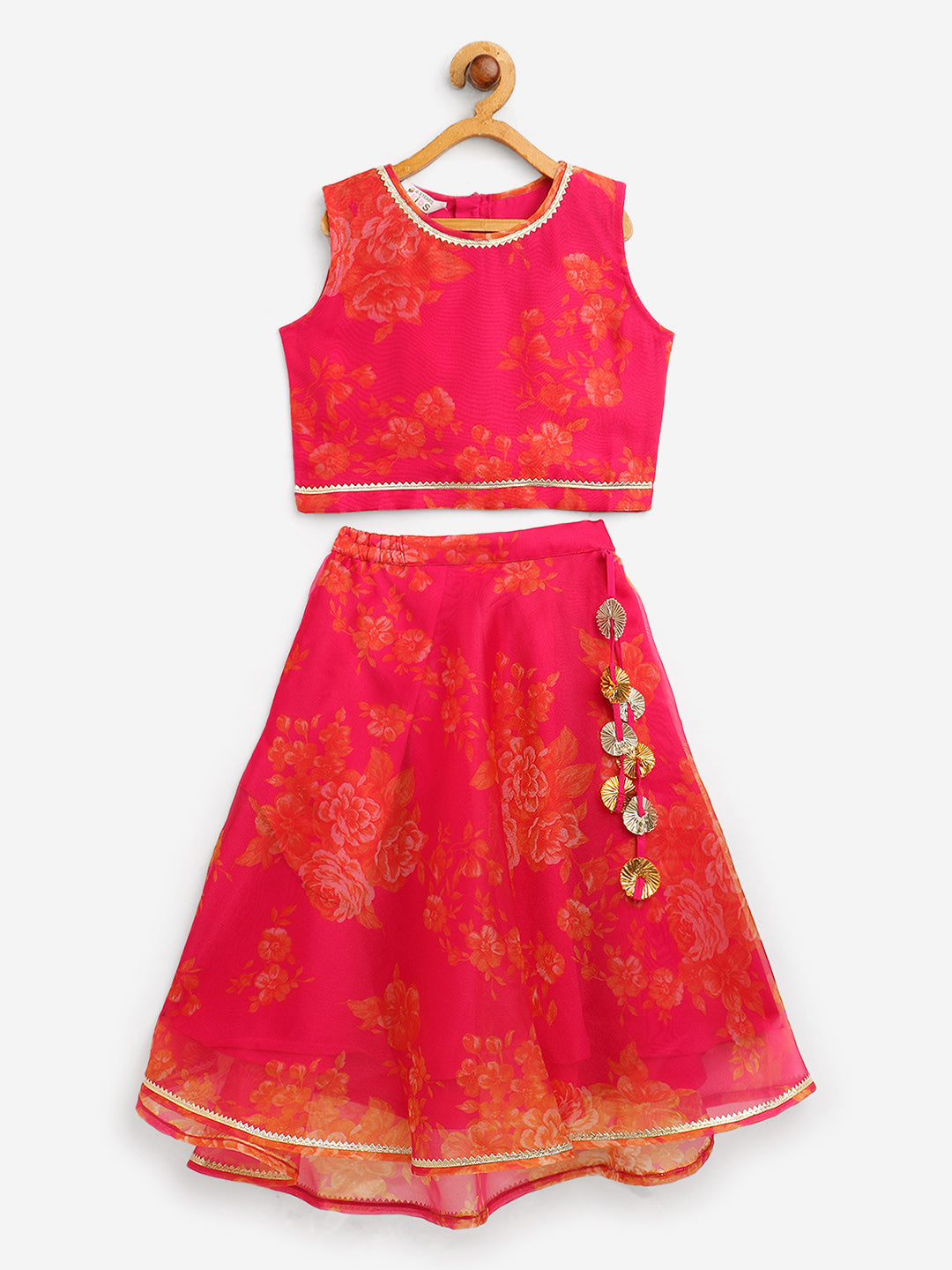 Pink Organza Digital Print Kids Lehenga Choli - Ahalyaa Girls