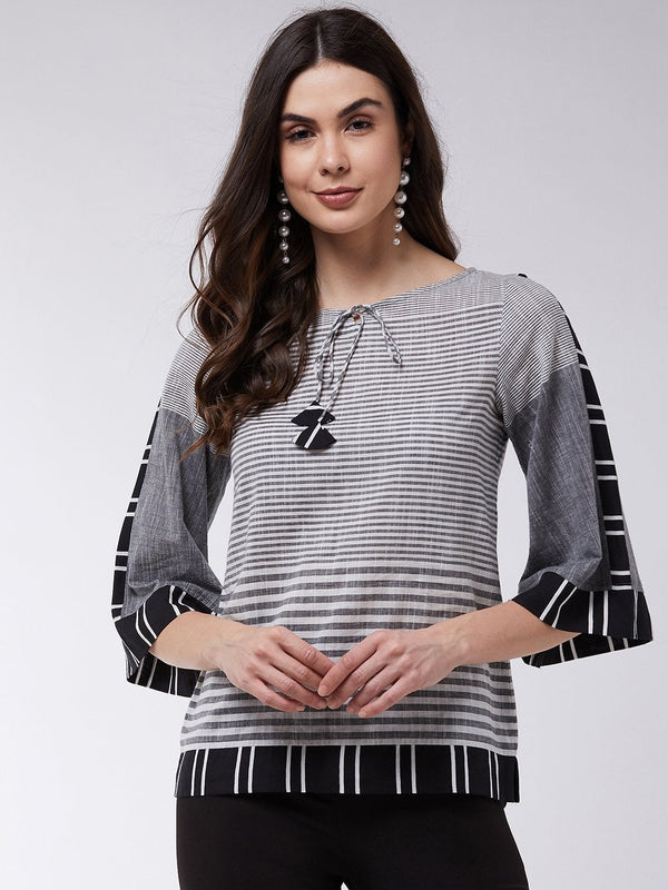 Women's Monocromatic Printed Striped Top - Pannkh