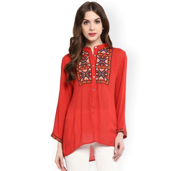 Women's  Red Embroidered Top1 - Wahe-NOOR