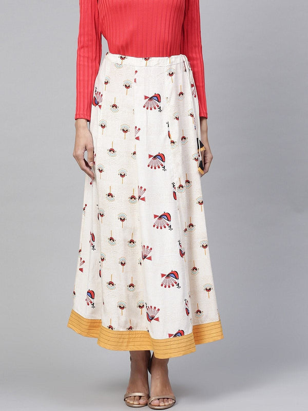 Women's Peacock Inspired Printed Kalidaar Skirt - Pannkh