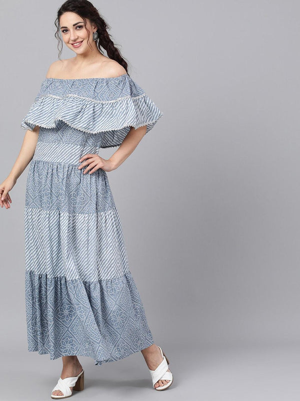 Women's  Blue Striped Maxi Dress - AKS