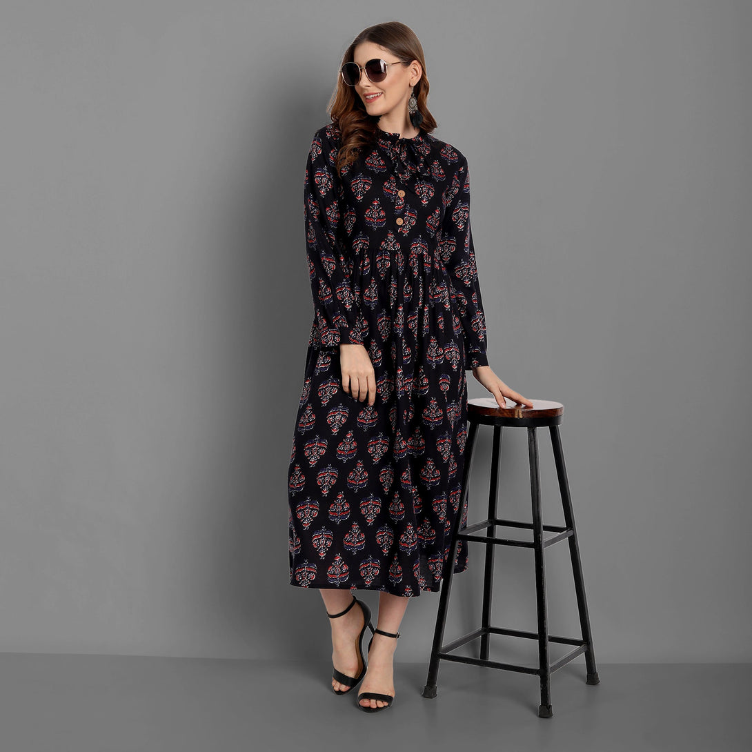 Women's Flared Rayon Printed Kurta - Singni