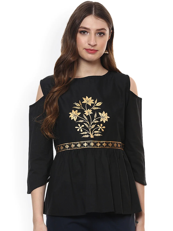 Women's  Black Printed Top - Wahe-NOOR