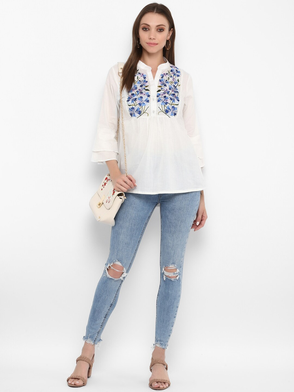 Women's  White Printed Top - Wahe-NOOR