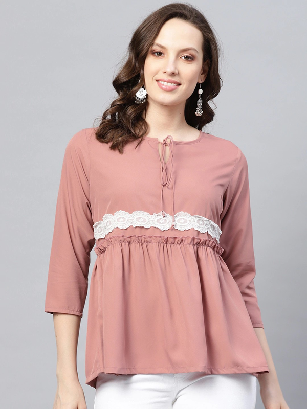 Women's  Dusty Pink Solid A-Line Top - Wahe-NOOR