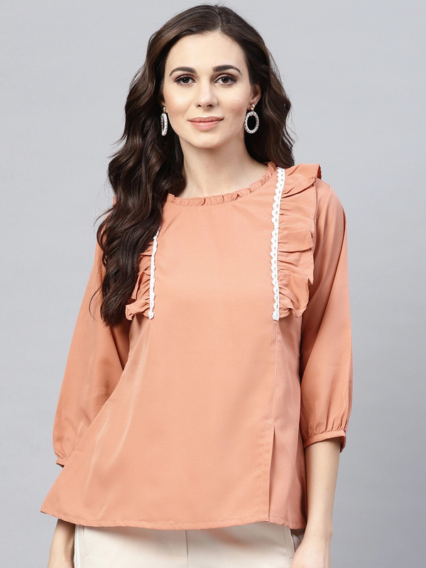 Women's  Peach-Coloured Solid A-Line Top - Wahe-NOOR