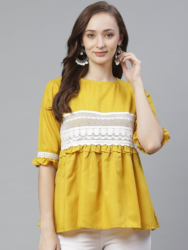 Women's  Mustard Yellow Solid A-Line Top - Wahe-NOOR