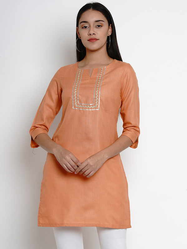 Women's  Orange Tunic With Gota Detailing - Wahe-NOOR