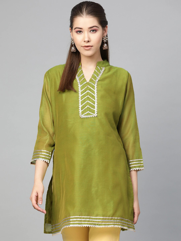 Women's  Olive Green Solid Tunic - Wahe-NOOR