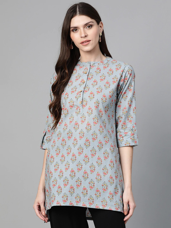 Women's  Grey & Pink Printed Tunic - Wahe-NOOR