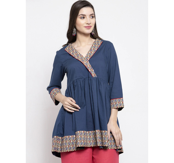 Women's  Navy Blue Solid Flared Tunic - Wahe-NOOR