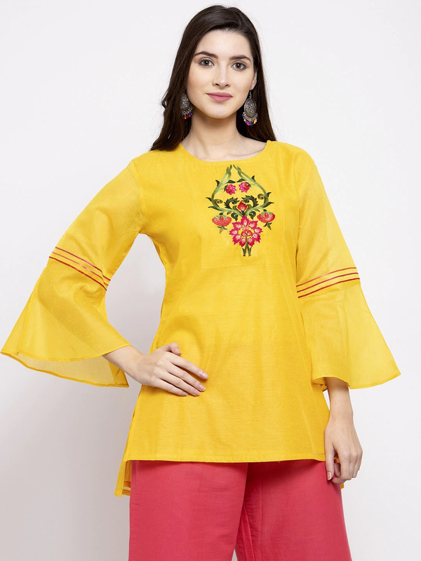 Women's  Yellow Embroidered Detail Tunic - Wahe-NOOR