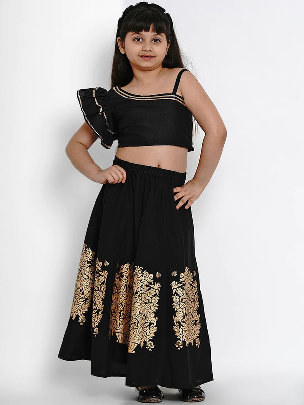 Girl's Black Printed Lehenga & Blouse Set  - NOZ2TOZ KIDS