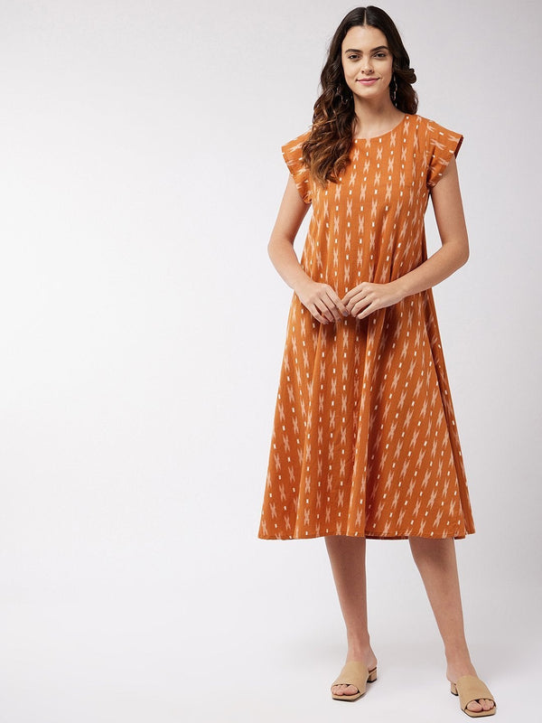 Women's Honey Yellow Ikkat Dress - InWeave