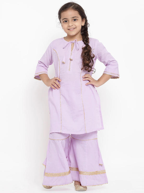 Girl's Lavender Solid Kurta & Palazzo Set  - NOZ2TOZ KIDS