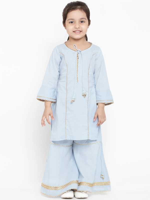 Girl's Blue Solid Kurta & Palazzo Set  - NOZ2TOZ KIDS