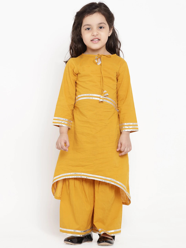 Girl's Mustard Yellow Solid Kurta & Palazzo Set  - NOZ2TOZ KIDS