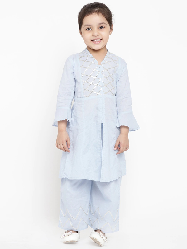 Girl's Blue Embroidered Kurta & Palazzo Set  - NOZ2TOZ KIDS