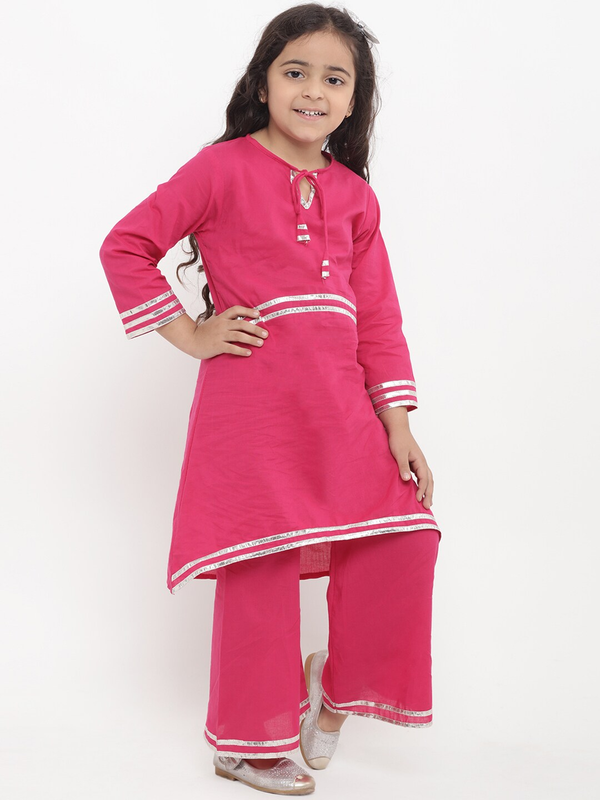 Girl's Pink Striped Kurta & Palazzo Set  - NOZ2TOZ KIDS