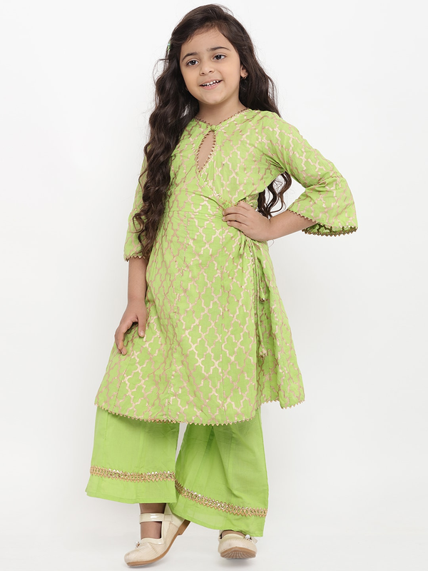 Girl's Green Printed Kurta & Palazzo Set  - NOZ2TOZ KIDS