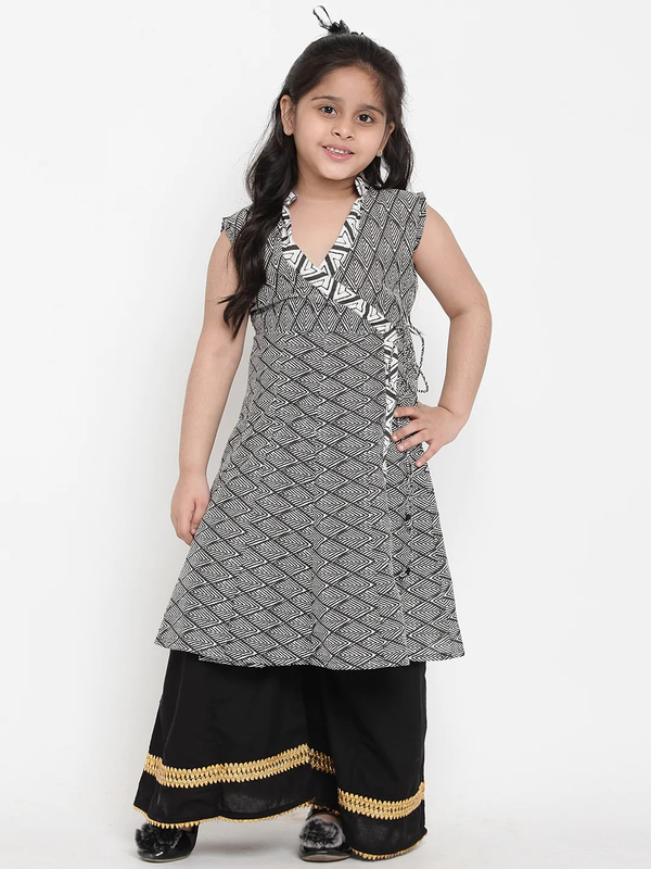 Girl's Black Printed Kurta & Palazzo Set  - NOZ2TOZ KIDS