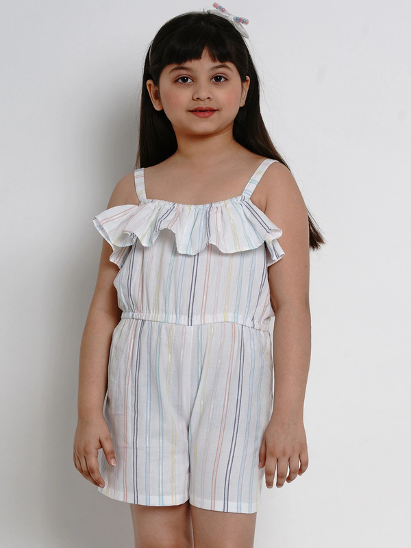 Girl's Multicoloured Striped Playsuit  - NOZ2TOZ KIDS