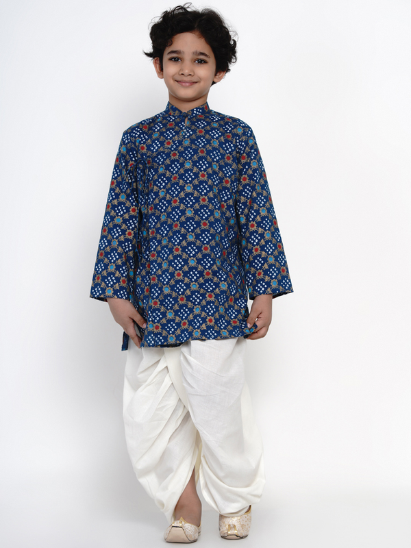 Boy's Blue & Offwhite Dhoti Kurta Set for Boys - NOZ2TOZ KIDS