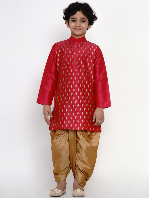 Boy's Pink & Golden Dhoti Kurta Set for Boys - NOZ2TOZ KIDS