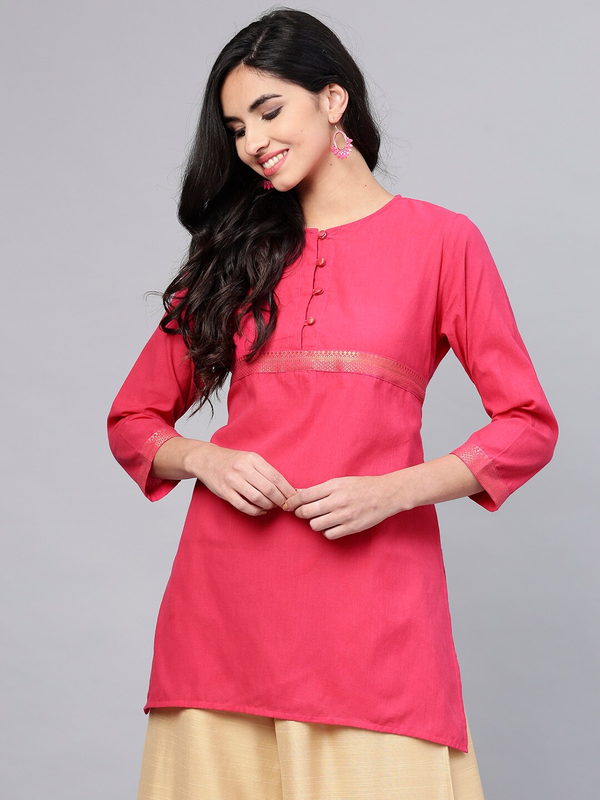 Women's  Fuschia Solid Kurti - Wahe-NOOR