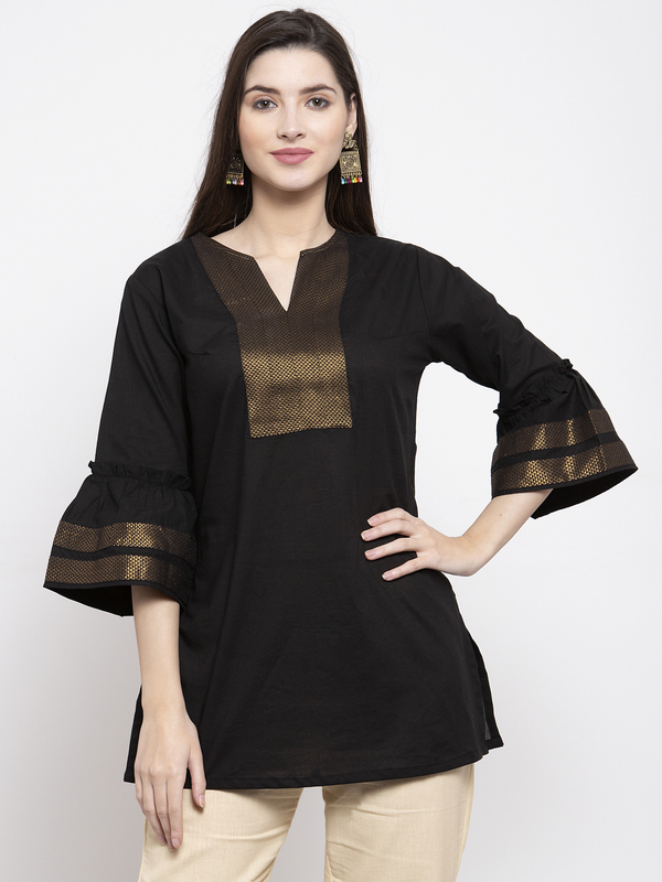 Women's  Black Solid Tunic - Wahe-NOOR